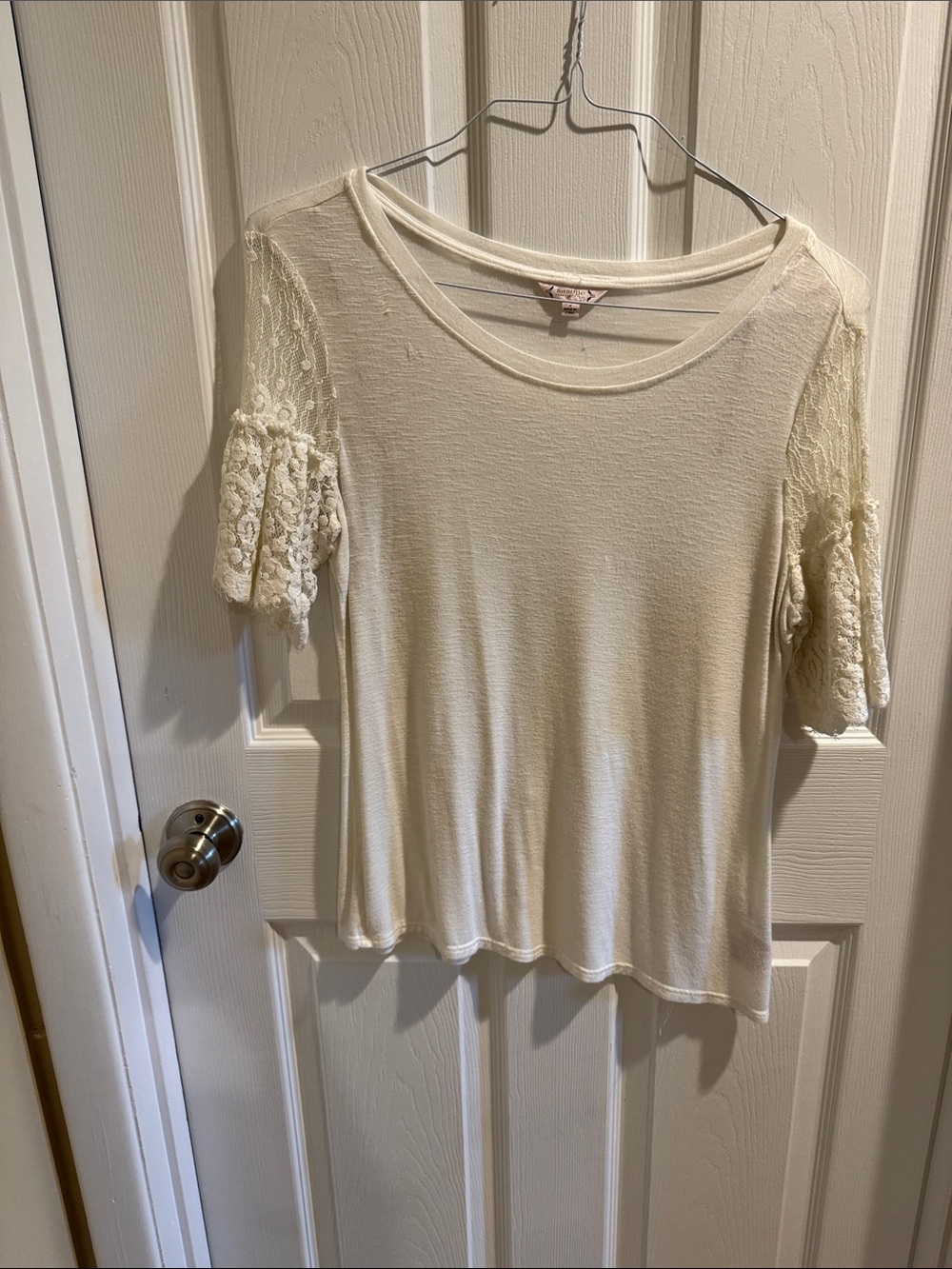 Nanette Lepore Cream Lace-Sleeve Short Sleeve Top